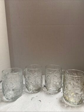 Princess House Clear Embossed Floral Glass Mugs - Set of 4